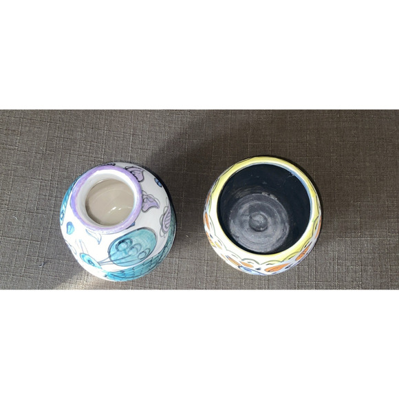 Vintage Handpainted Vase Bundle Of Two Mexican Folk Art Design Gift Collectible - Picture 3 of 7